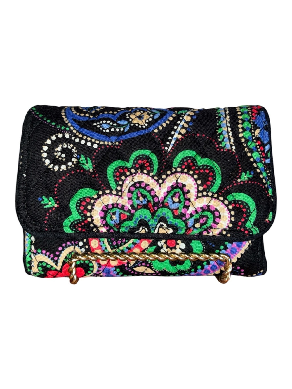 Vera Bradley Black Paisley wallet with Bright Floral Accents, zip pocket euc